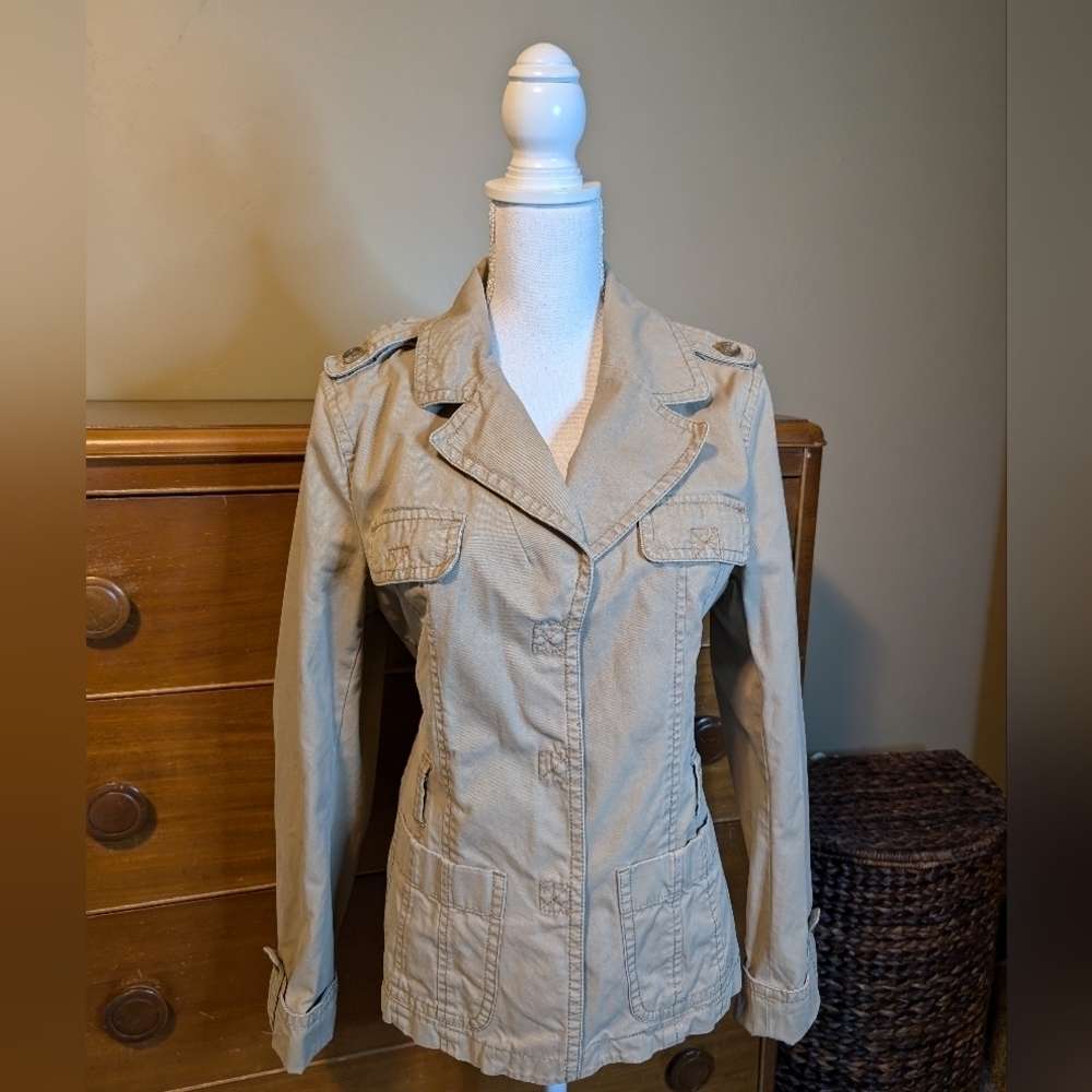 Ann Taylor Brushed Khaki Cargo Summer Jacket Casual Blazer Size L - Picture 2 of 14